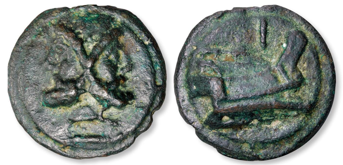 中贸圣佳2025年秋季拍卖会 众妙 公元前225-217年 古罗马共和国早期双面神一铜阿斯面值铸造铜币