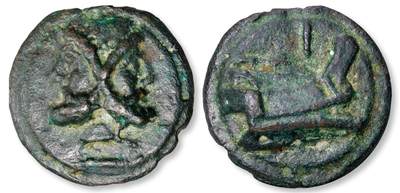 中贸圣佳2025年秋季拍卖会 众妙 - 公元前225-217年 古罗马共和国早期双面神一铜阿斯面值铸造铜币