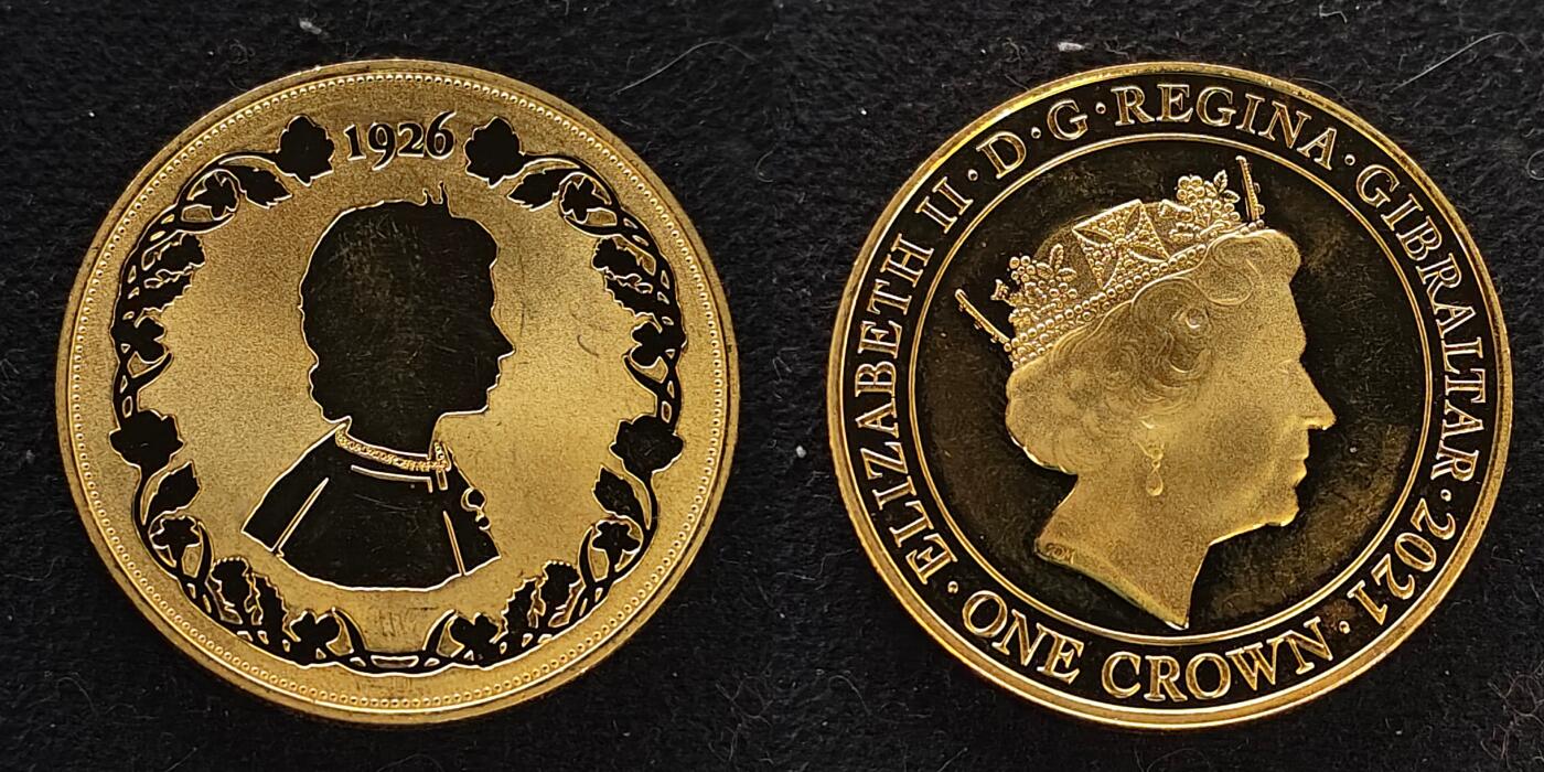 【全场包邮】纯粹捡漏拍489场（免费代拍第26场） 直布罗陀2021年1克朗伊丽莎白二世女王95岁大寿女王剪影镀金精制克朗型纪念币5枚全套