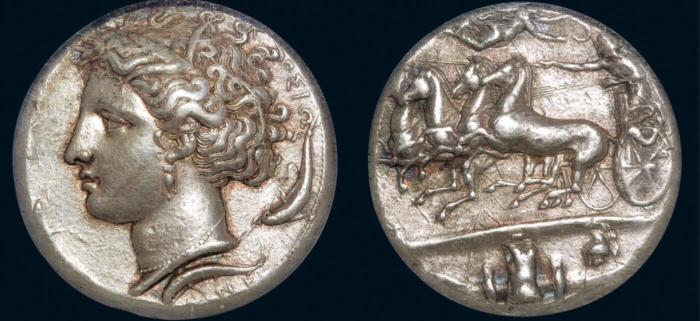 中贸圣佳2025年秋季拍卖会 众妙 公元前405-367年 古希腊西西里岛叙拉古阿瑞苏萨十德拉克马银币