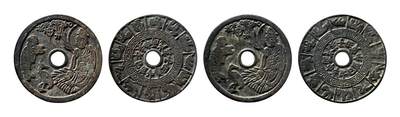 中贸圣佳2025年秋季拍卖会 争辉 中国历代古钱 - 宋 星官童子背地支生肖花钱一组两枚 61.5*1.7mm；61.1*1.5mm