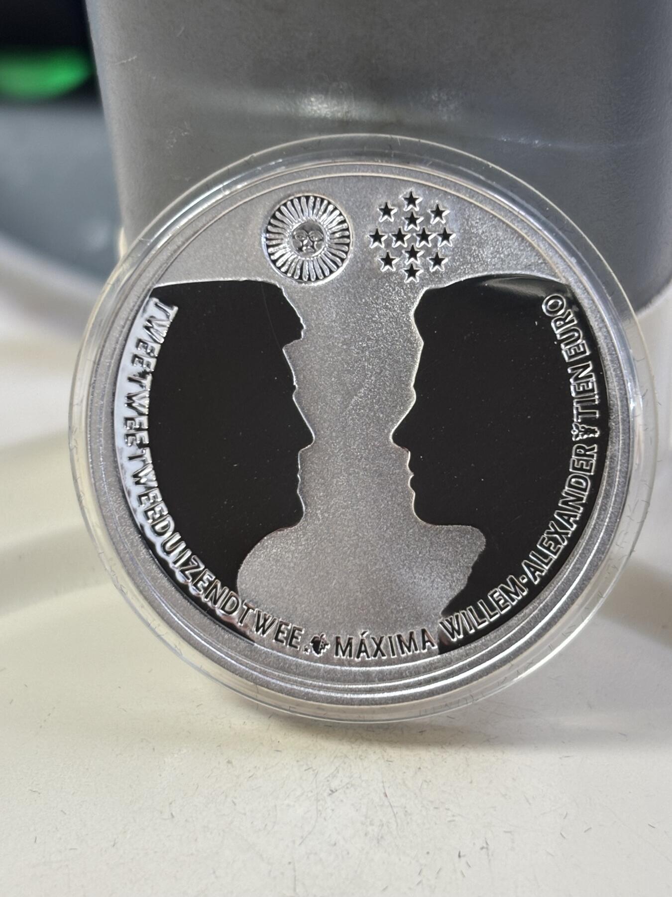 第185期拍卖 荷兰2002年10欧类精制银币 皇家婚礼（威廉-亚历山大和马克西玛） 17.8克925银 发行量：8万 盒证全