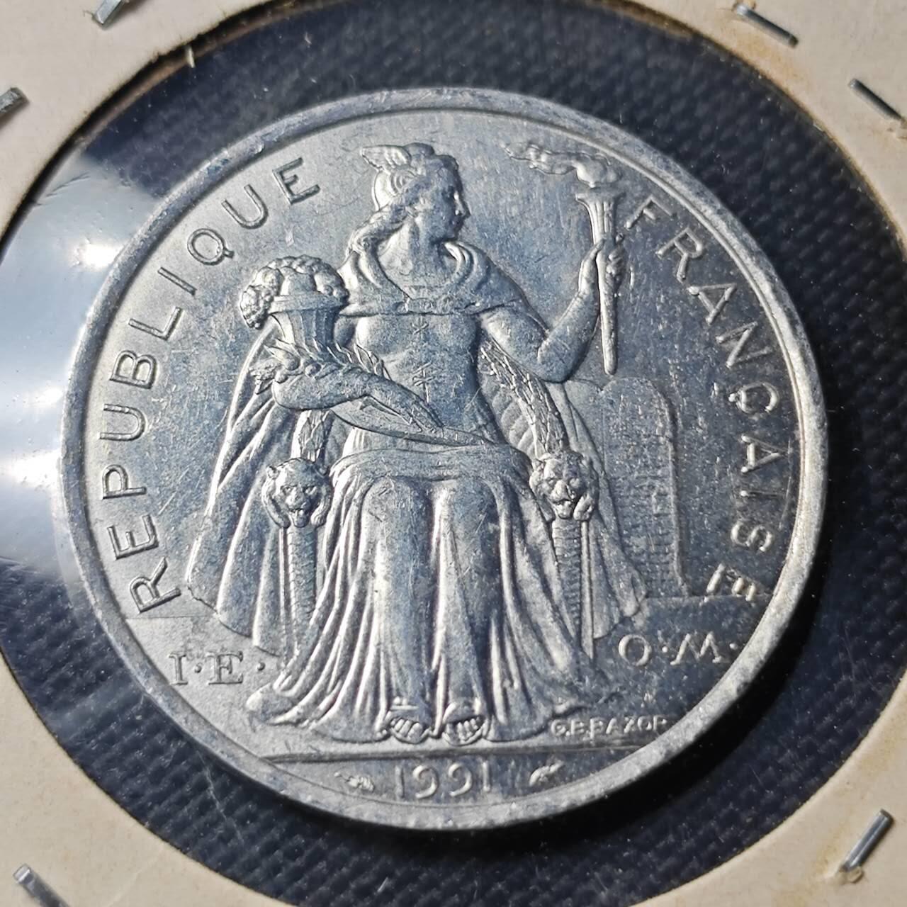 KK钱币收藏小铺 第382期  2月预留时间 周末发货  1991新喀里多尼亚5法郎