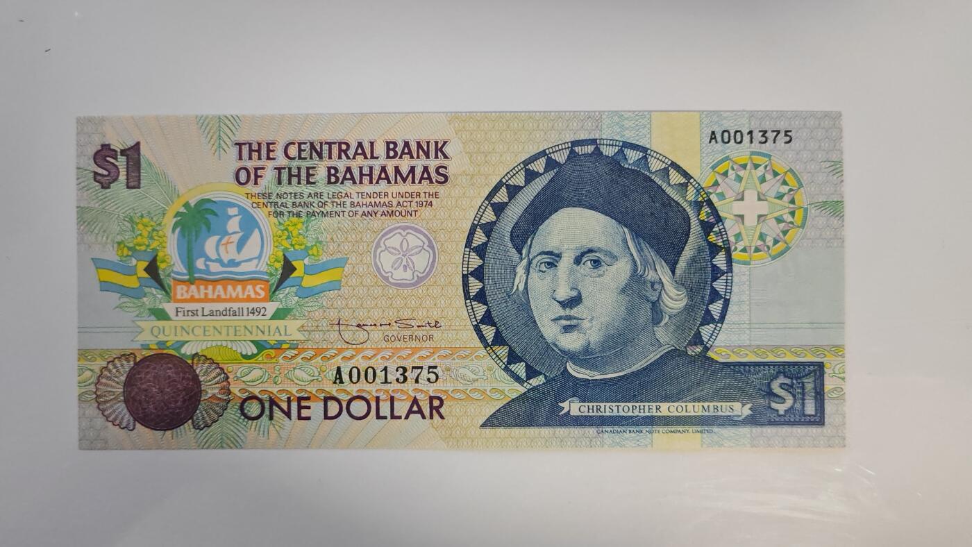 【礼羽收藏】🌏世界钱币拍卖第116期 【稀少A冠】全新UNC，美洲，巴哈马，1992年，发现美洲500周年，纪念钞
