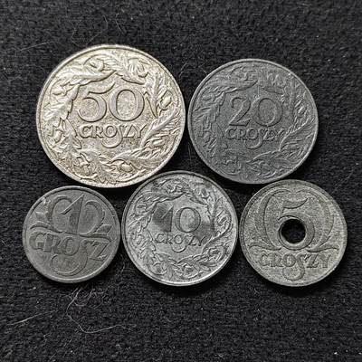 【全场包邮】纯粹捡漏拍486场（免费代拍第23场） - 波兰1923-1939年早期好品相5枚套币
