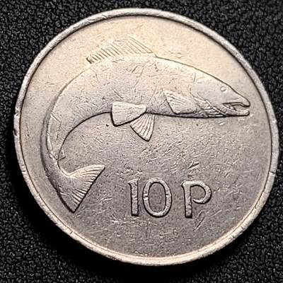 泉币菌-第148场-精品福利场 - 高币值 爱尔兰1982年 10便士白铜硬币 竖琴鲑鱼 28.5毫米 