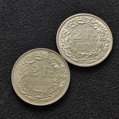 【全场包邮】纯粹捡漏拍486场（免费代拍第23场） - 瑞士不同年份币版章版2法郎2枚一组