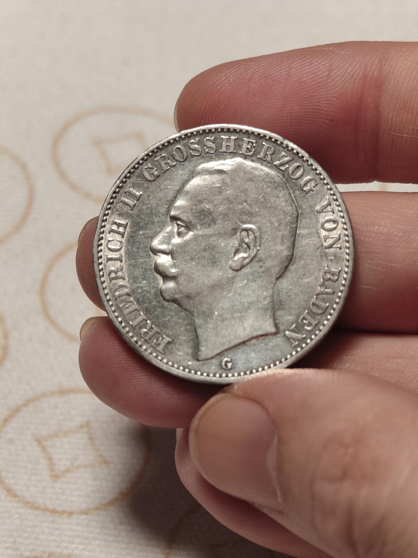 抚柳草堂-第二期章牌钱币 奖章勋章限时免佣 满百包邮 放漏专场 1912德国巴登公国弗雷德里希二世3马克银币 16.7g原光品相不错