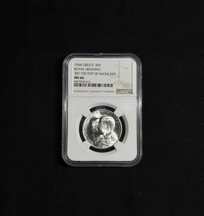 欢庆元旦！戎马世界章牌大赏第109期元旦大拍 - NGC MS66 希腊1964年康斯坦丁二世结婚纪念30德拉克马银币