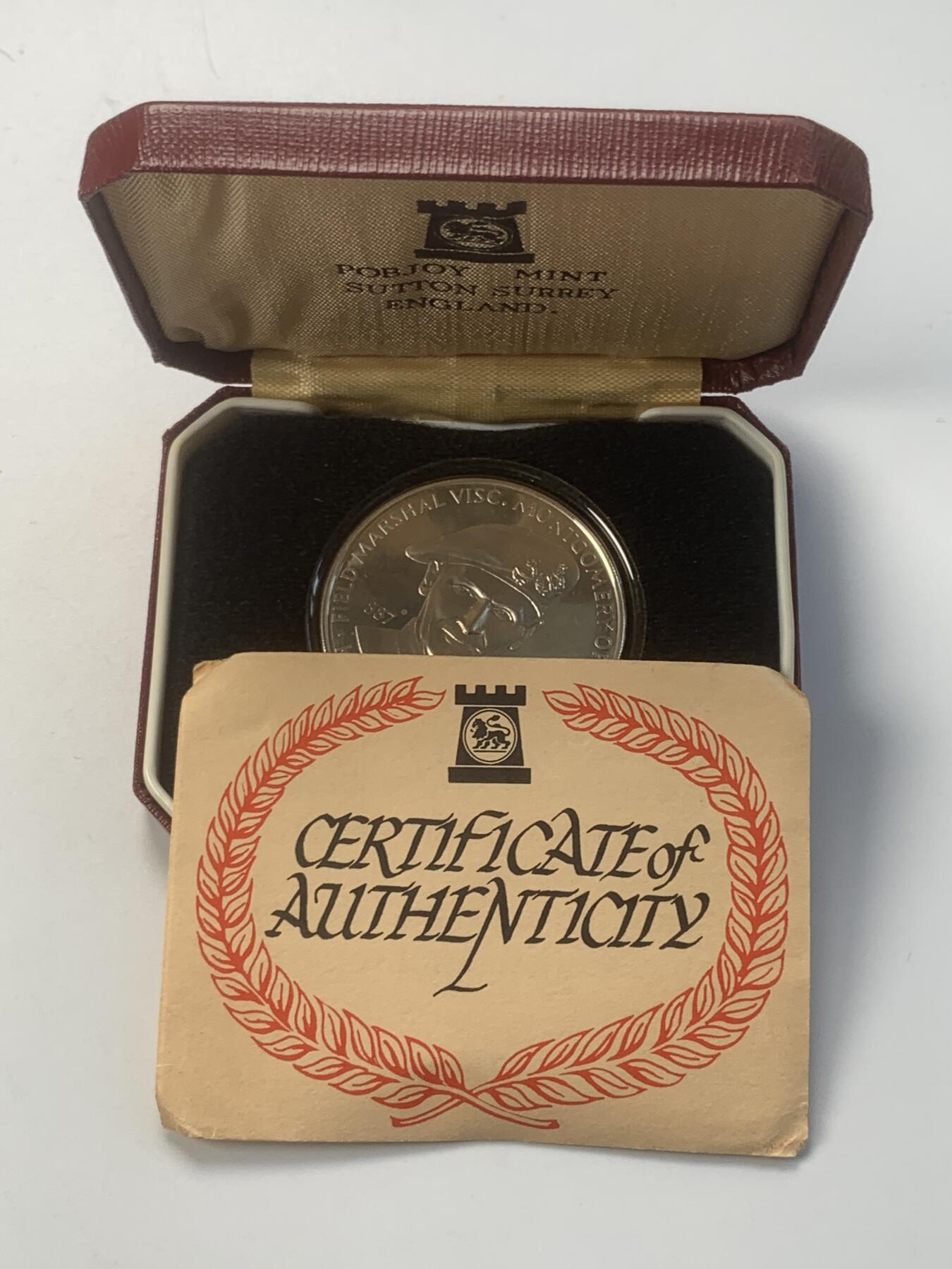 掌中浮雕-藏着的欧洲第046场 1976年英国陆军元帅二战名将蒙哥马利纪念银章，38.56mm，28.7g，原盒带标签