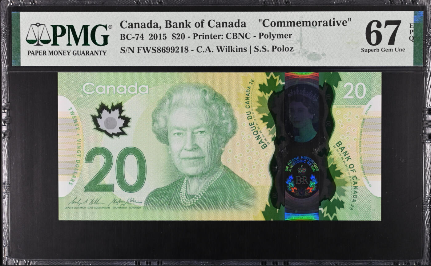 【礼羽收藏】🌏世界钱币拍卖第116期 加拿大20元 纪念钞 FWS首发冠+ 无3457尾8靓号 PMG67高分，一步到位收藏