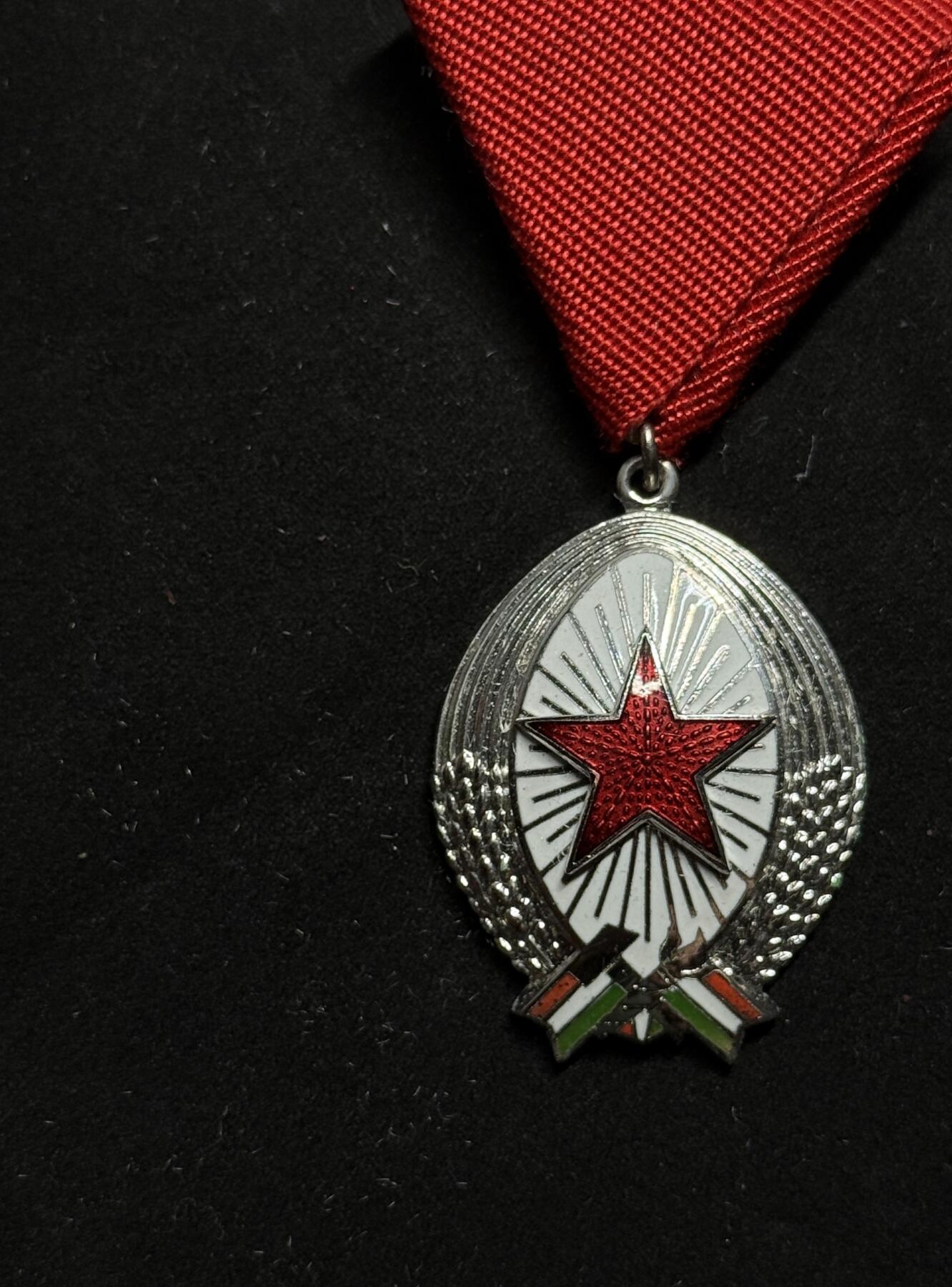 欢庆元旦！戎马世界章牌大赏第109期元旦大拍 匈牙利银级劳动勋章，盒略齐全，盒子表面有破损