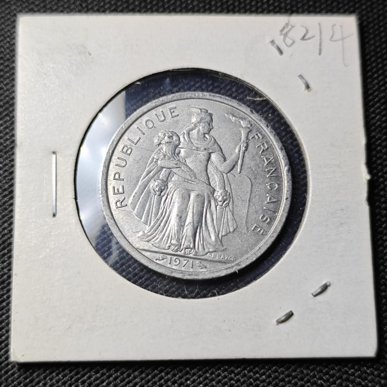 KK钱币收藏小铺 第382期  2月预留时间 周末发货  1971新喀里多尼亚2法郎