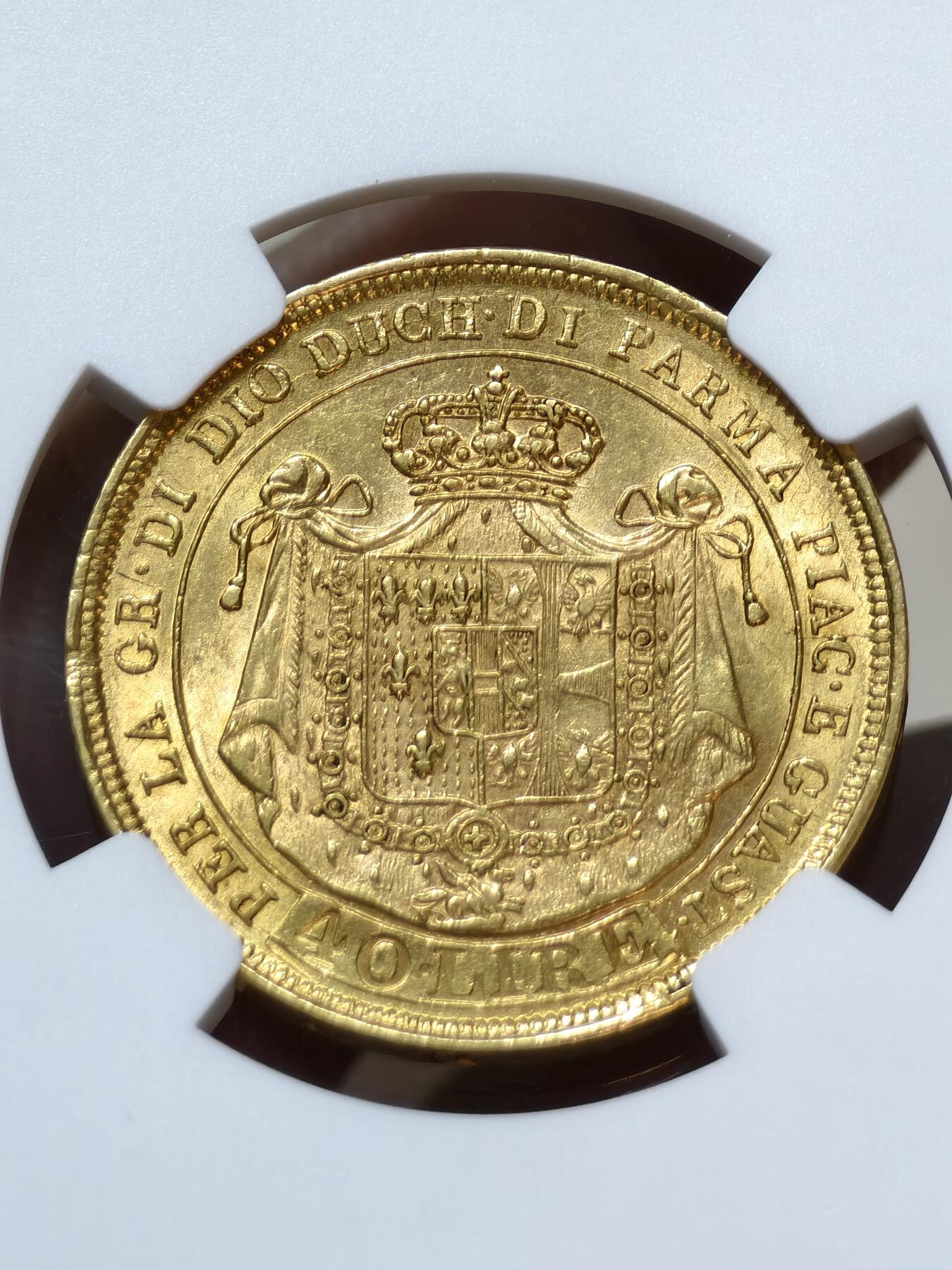 PCGS-AU58意大利帕尔马大公国玛丽露易丝40里拉金币