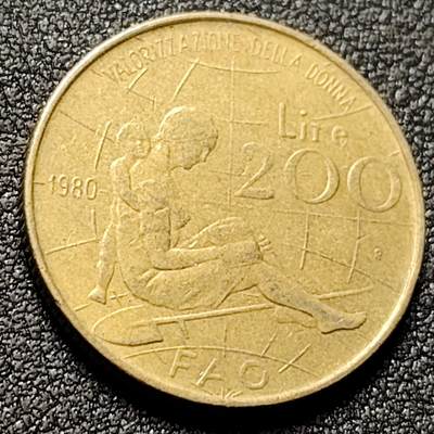 泉币菌-第148场-精品福利场（哪个买家的西班牙比萨塔铜币忘记补了？哪个买家的1元物品忘记补了？ 请私聊我！） - FAO蒙特梭利 1980意大利200里拉铝青铜纪念币 24.0毫米5.0克母女