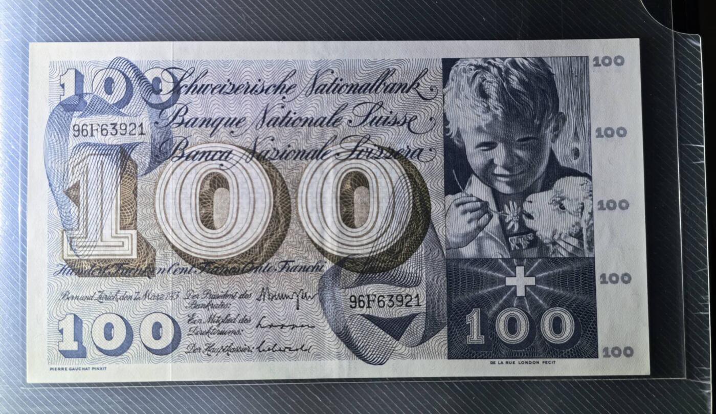 AU 1973年 瑞士100法郎纸币 圣马丁割袍