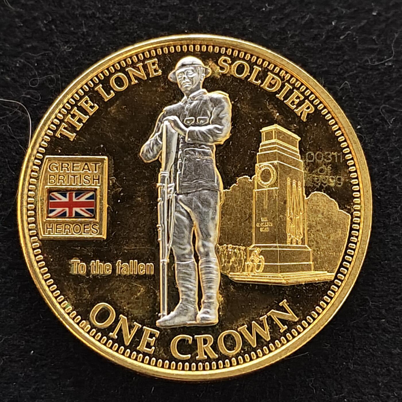 【全场包邮】纯粹捡漏拍486场（免费代拍第23场） 英属特里斯坦和达库尼亚2014年1克朗英国孤独英雄纪念碑彩色镀金克朗型尽纪念币