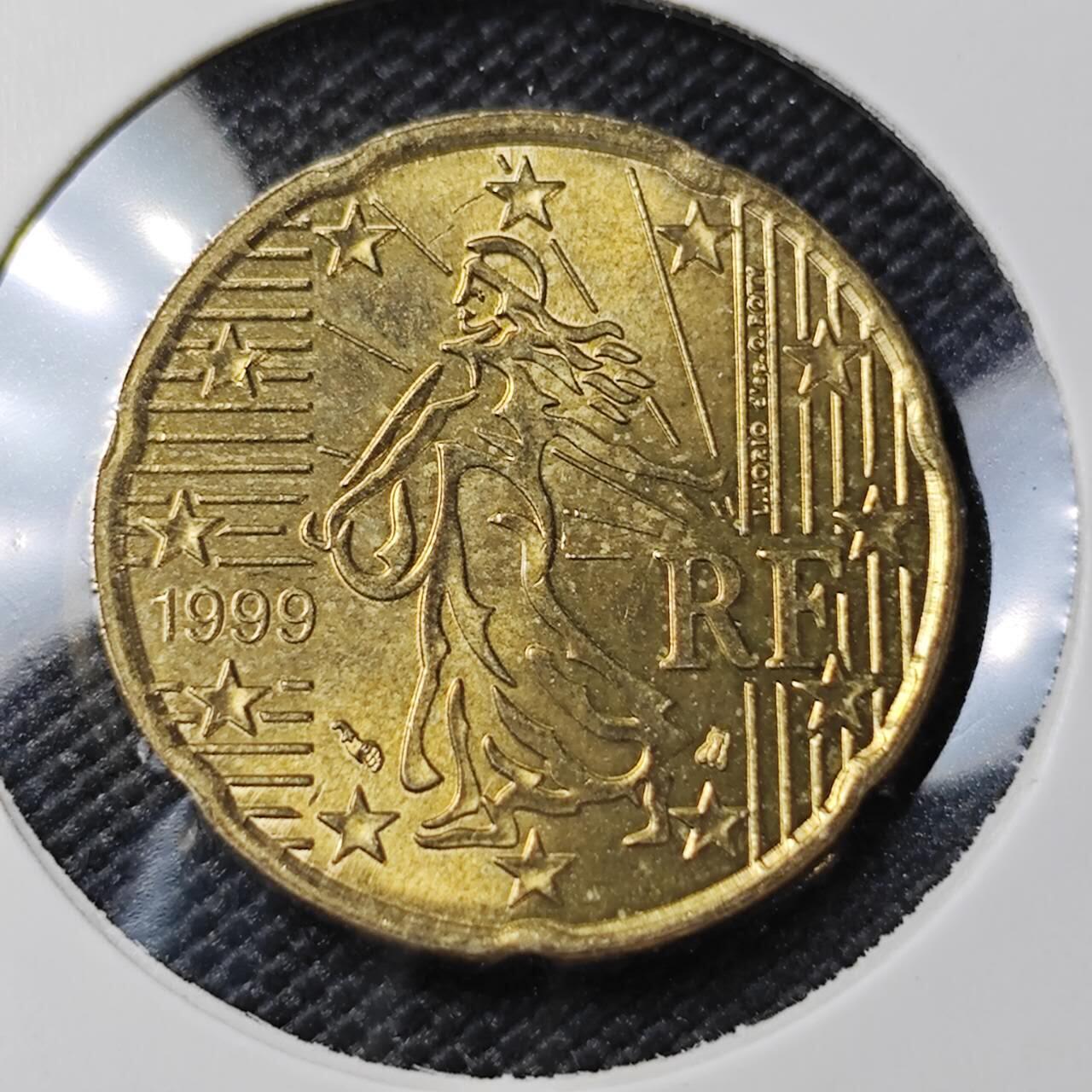 KK钱币收藏小铺 第382期  2月预留时间 周末发货 1999欧盟法国20欧分 