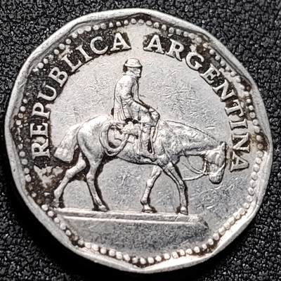 泉币菌-第149场-精品福利场 - 骑马 阿根廷10比索镀镍钢硬币 1964年 23.6毫米 5克