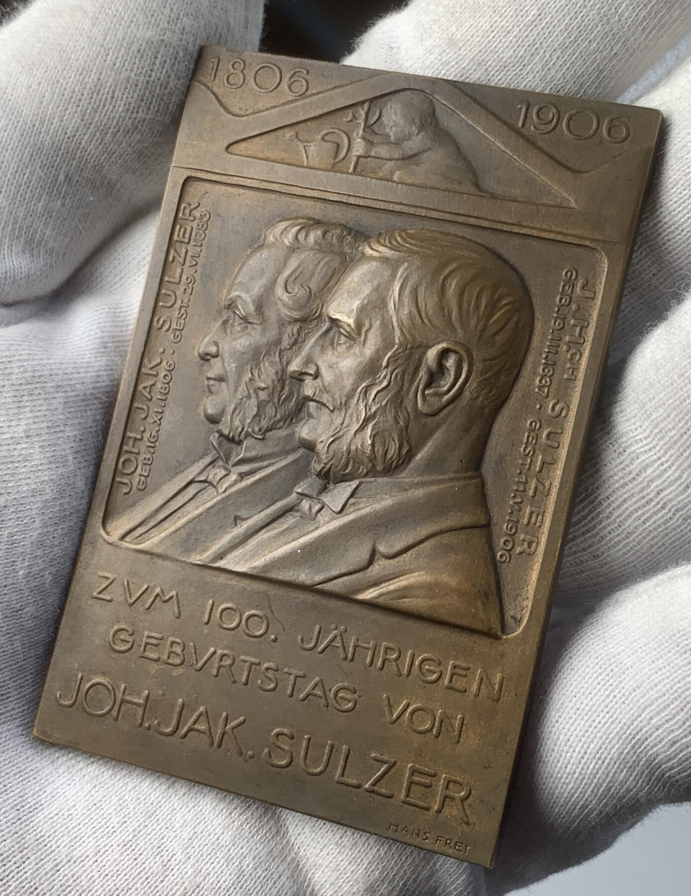 掌中浮雕-藏着的欧洲第046场 1906年瑞士约翰.雅各布百年诞辰纪念铜章，50.6*76.8mm，135.7g