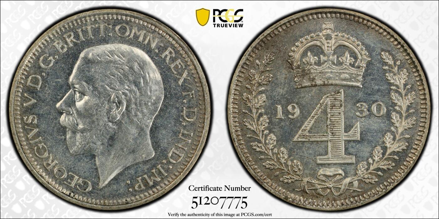 博洋堂世界钱币拍卖第153期（全场包邮） PCGS PL64-66 英国1930年乔治五世濯足币4枚一套，麦稀奇首见