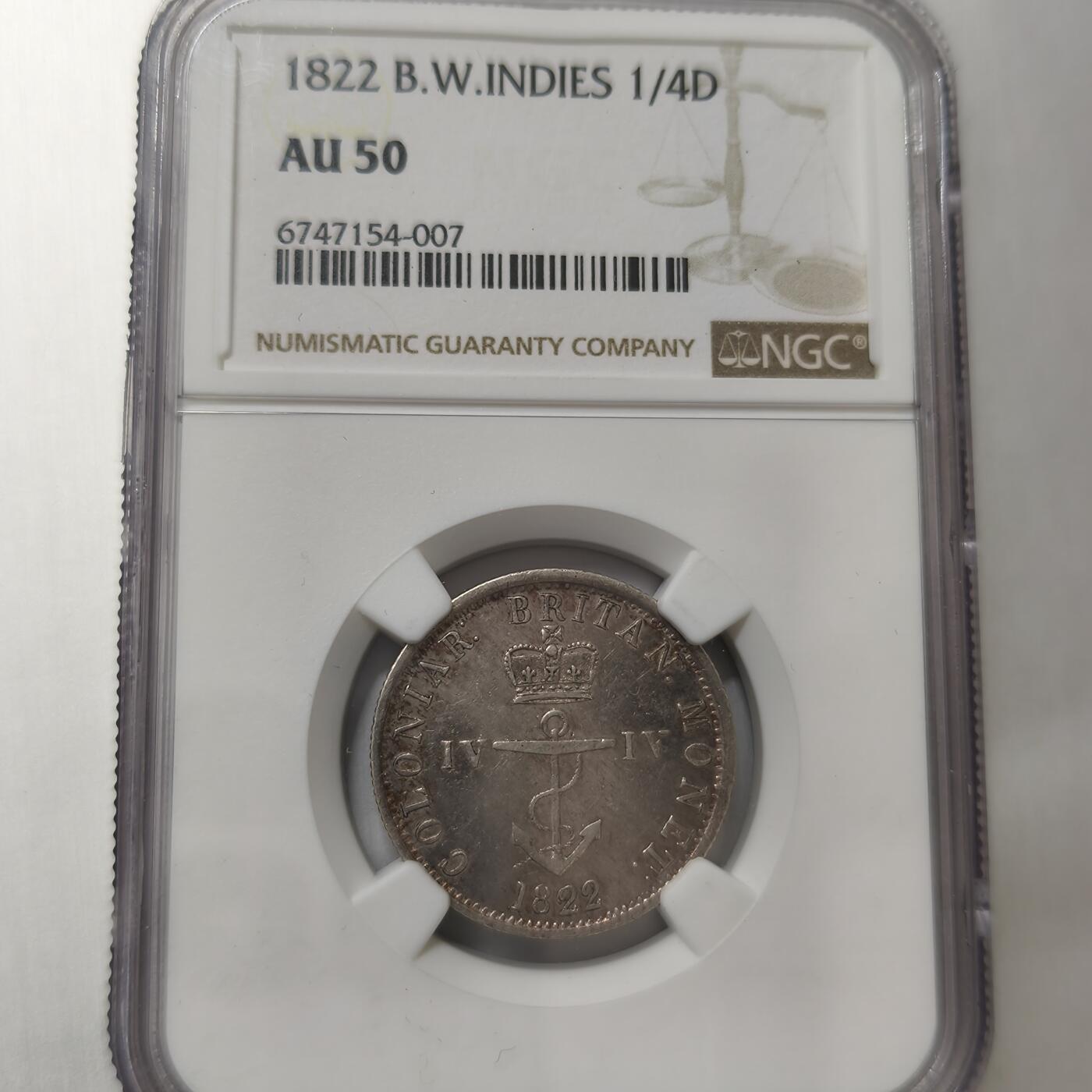 老蟹的宝藏🏴‍☠️ V NGC AU50 英属西印度1822年1/4元