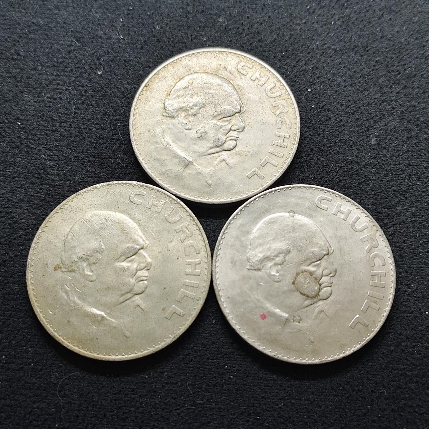 【全场包邮】纯粹捡漏拍486场（免费代拍第23场） 英国1965年1克朗丘吉尔克朗型纪念币3枚一组