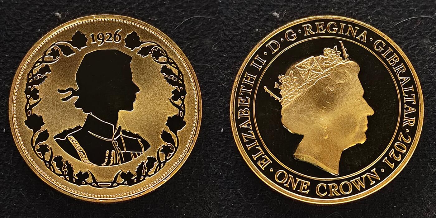 【全场包邮】纯粹捡漏拍489场（免费代拍第26场） 直布罗陀2021年1克朗伊丽莎白二世女王95岁大寿女王剪影镀金精制克朗型纪念币5枚全套