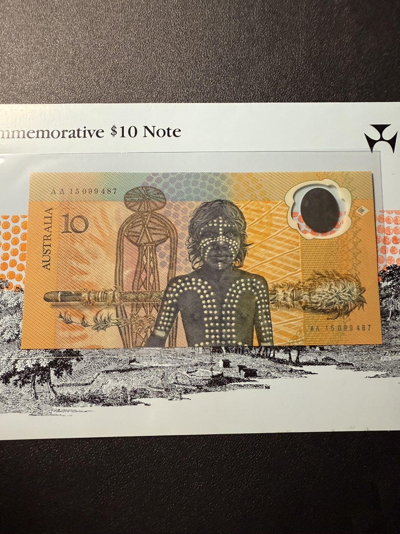 第14期 库存低价起拍 澳大利亚1988年10 纪念钞 AA冠带原册 全新unc