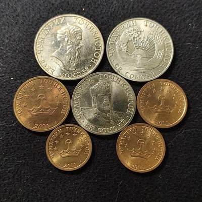 【全场包邮】纯粹捡漏拍486场（免费代拍第23场） - 塔吉克斯坦各年份7枚套币-含3枚高值币 原光BU