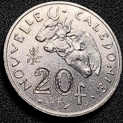 泉币菌-第148场-精品福利场 - 少见大币 牛 法属喀里多尼亚20法郎白铜硬币 28.5毫米 
