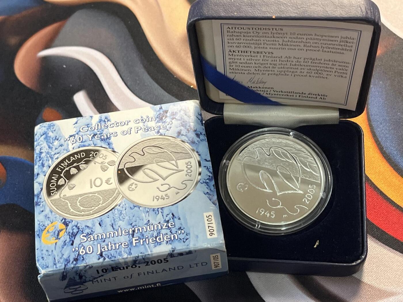 ❤️【币观天下】❤️ 第335期钱币拍卖- 2025.12.19周五晚上6点半场-长期征集拍品 原厂盒证芬兰2005年欧洲之星二战胜利60周年精制银币925银重25.5克直径38.6毫米