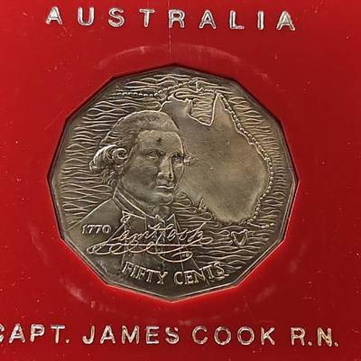 【全场包邮】纯粹捡漏拍486场（免费代拍第23场） - 澳大利亚1970年50分库克船长发现澳洲200周年纪念币-带官方原卡
