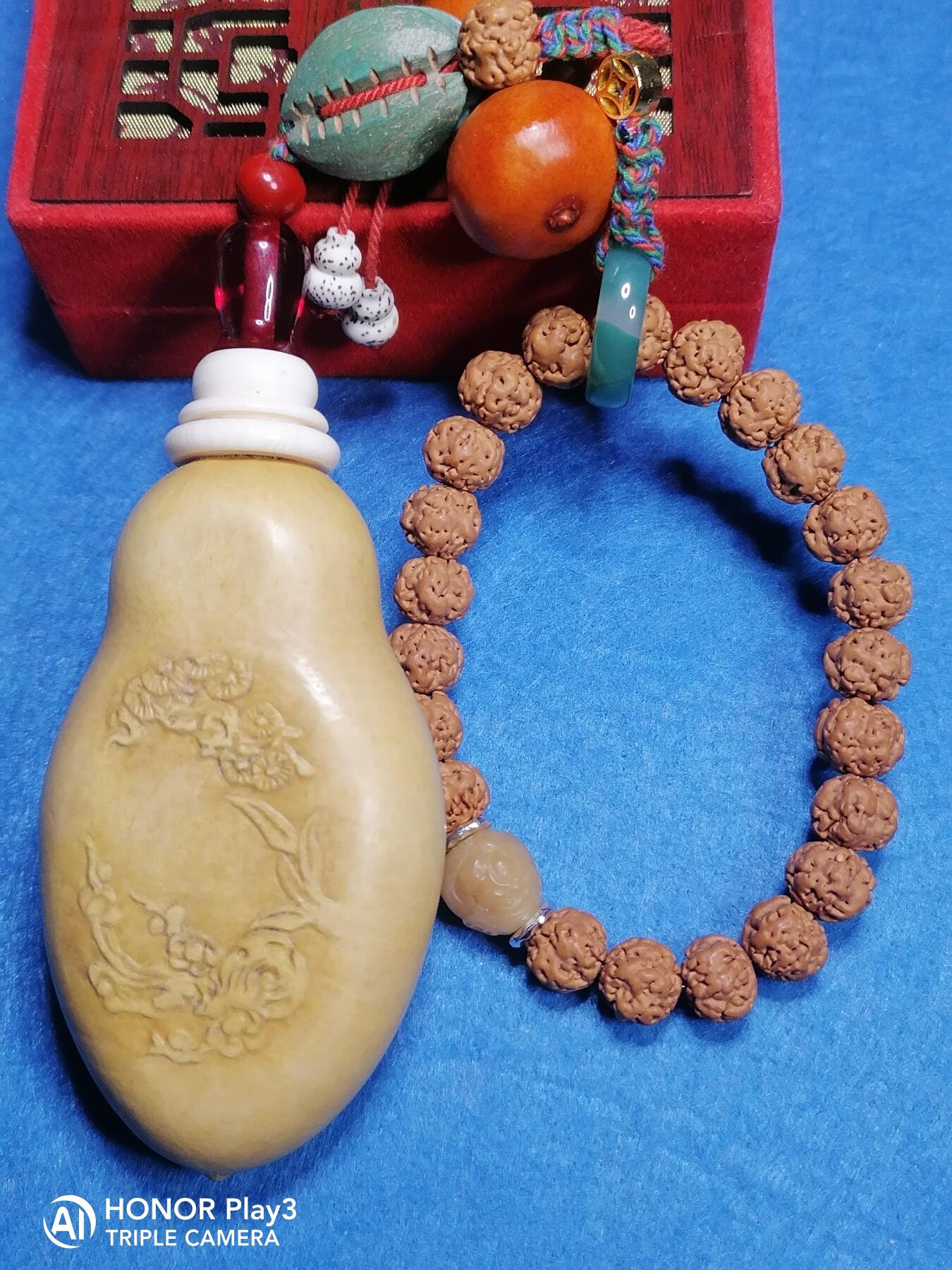 天然葫芦手工压花岁寒三友把件