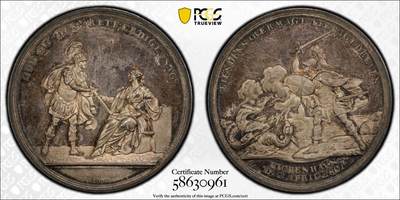 万国钱币拍卖第057期（万国冬季大拍） - PCGS SP64 1801年丹麦克里斯蒂安七世哥本哈根战役胜利纪念银章 名家Loos作品 丹麦武士战胜化身九头龙的英国舰队 镜面喷砂欧陆五彩环绕 PCGS冠军分典藏级品质