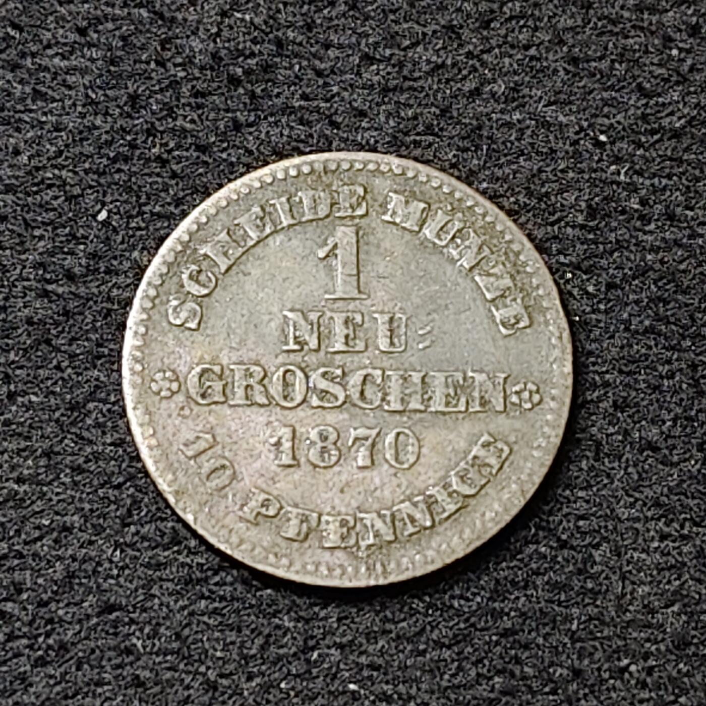 【全场包邮】纯粹捡漏拍486场（免费代拍第23场） 德国萨克森1870年约翰四世1新格罗申（相当于10芬尼）银币