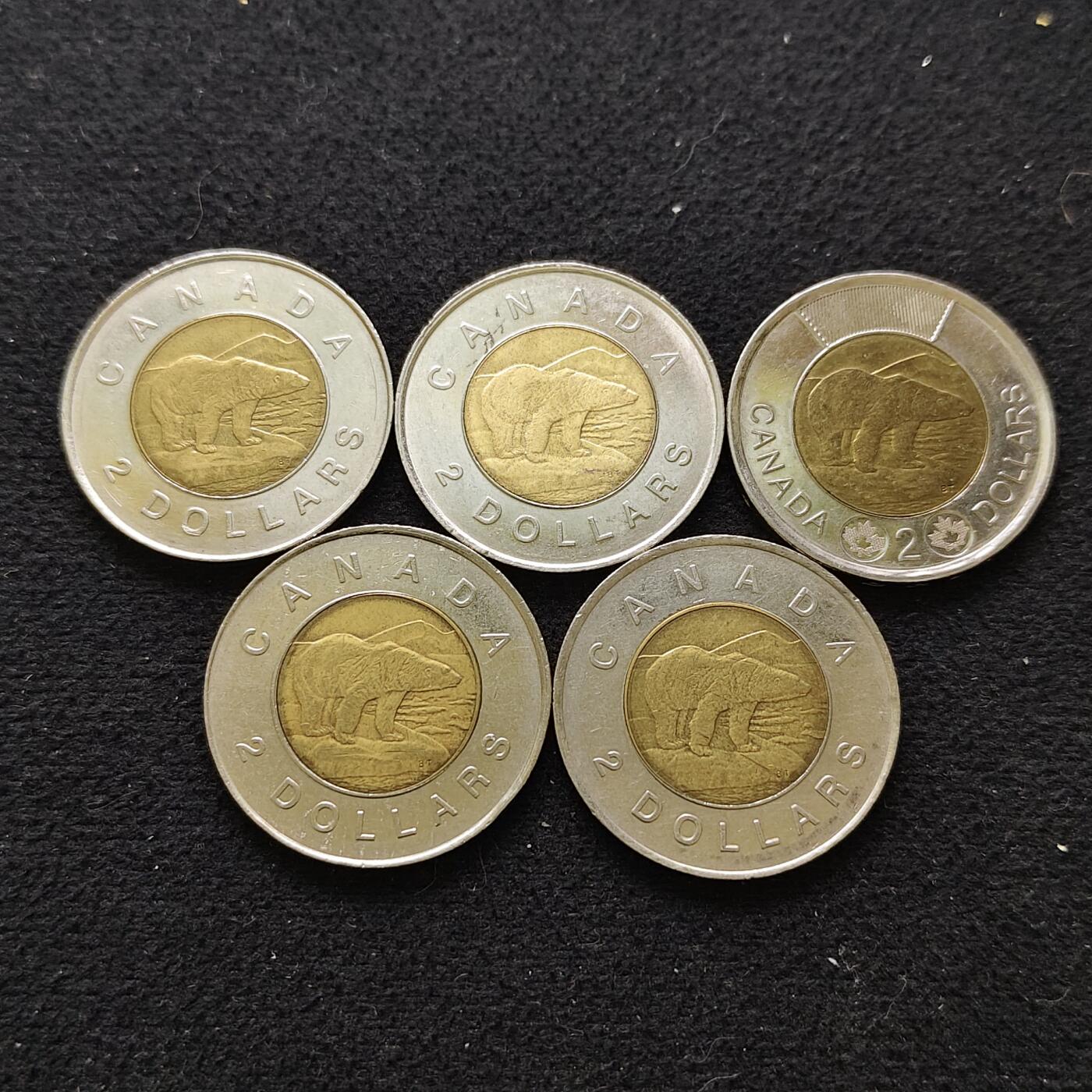 【全场包邮】纯粹捡漏拍486场（免费代拍第23场） 加拿大各年份不同版本北极熊2元双色币5枚一组