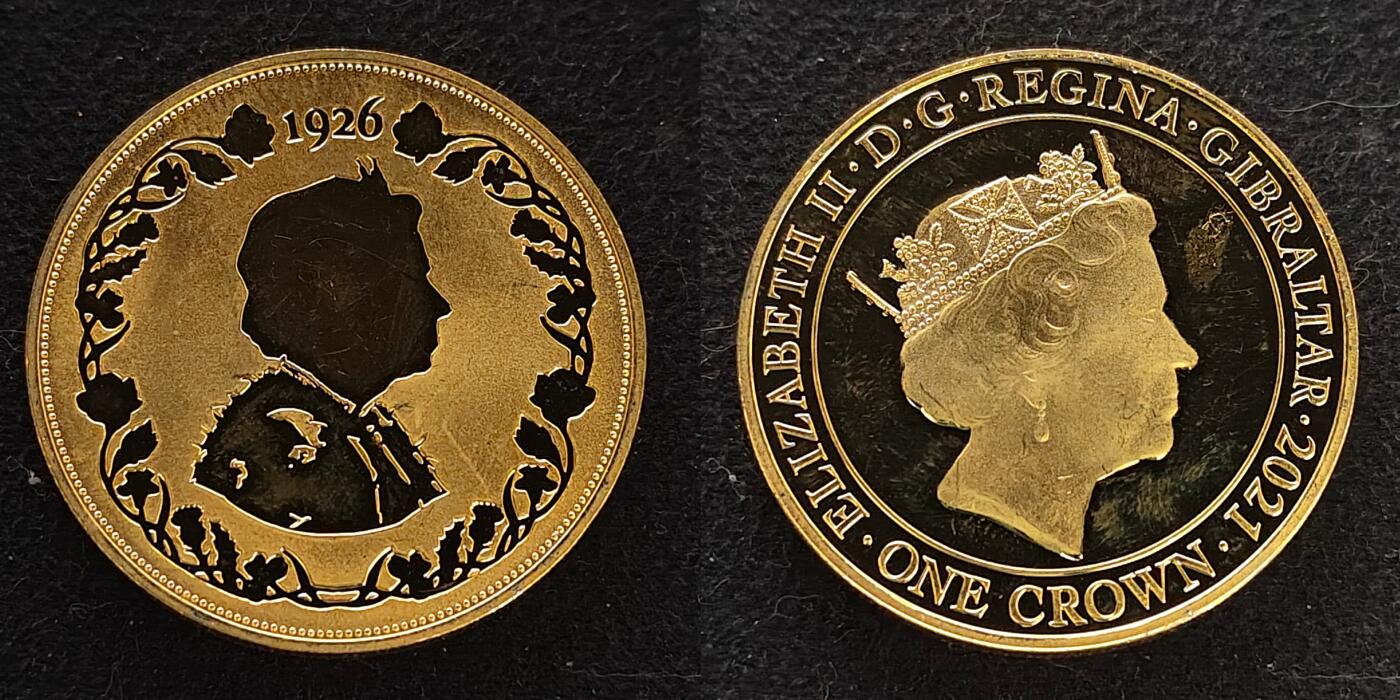 【全场包邮】纯粹捡漏拍489场（免费代拍第26场） 直布罗陀2021年1克朗伊丽莎白二世女王95岁大寿女王剪影镀金精制克朗型纪念币5枚全套