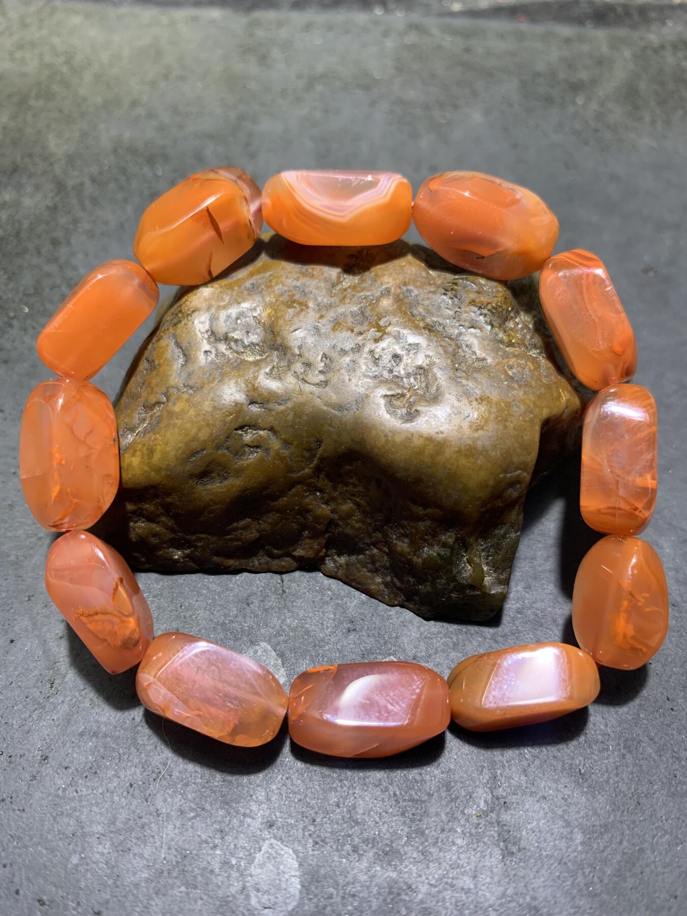 川料南红玛瑙荔枝冻飘柿子红随形四棱珠手串一条