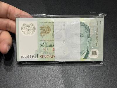 《外钞收藏家》第五百九十四期（畅拍场）（本平台长期征集拍品、欢迎藏友们联系合作） -  新加坡塑料钞版5元 100张一起 全新