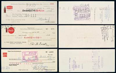 中贸圣佳2025年秋季拍卖会 众妙 - 20世纪中期 可口可乐区域灌装体系历史支票一组三枚