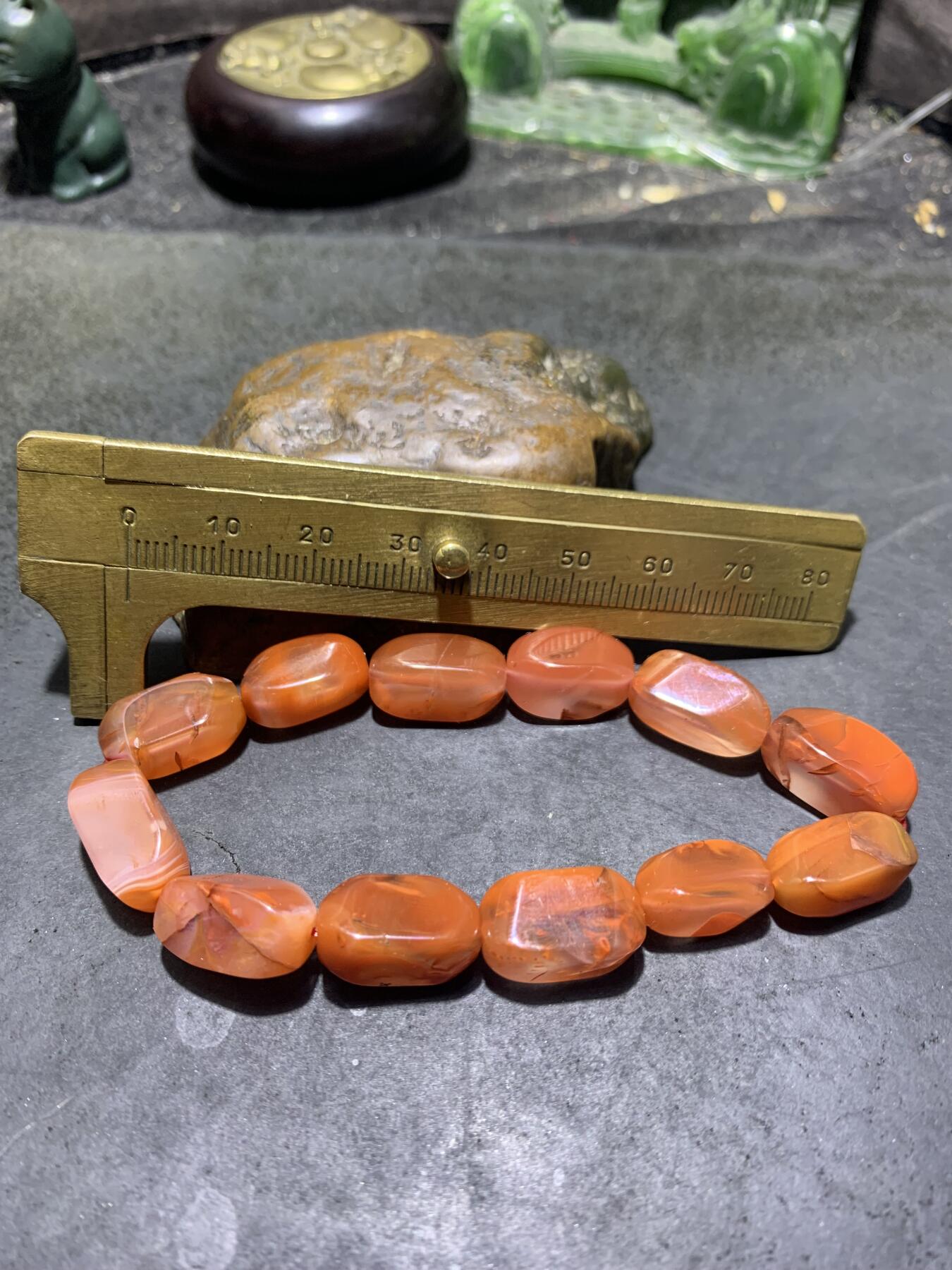 川料南红玛瑙荔枝冻飘柿子红随形四棱珠手串一条