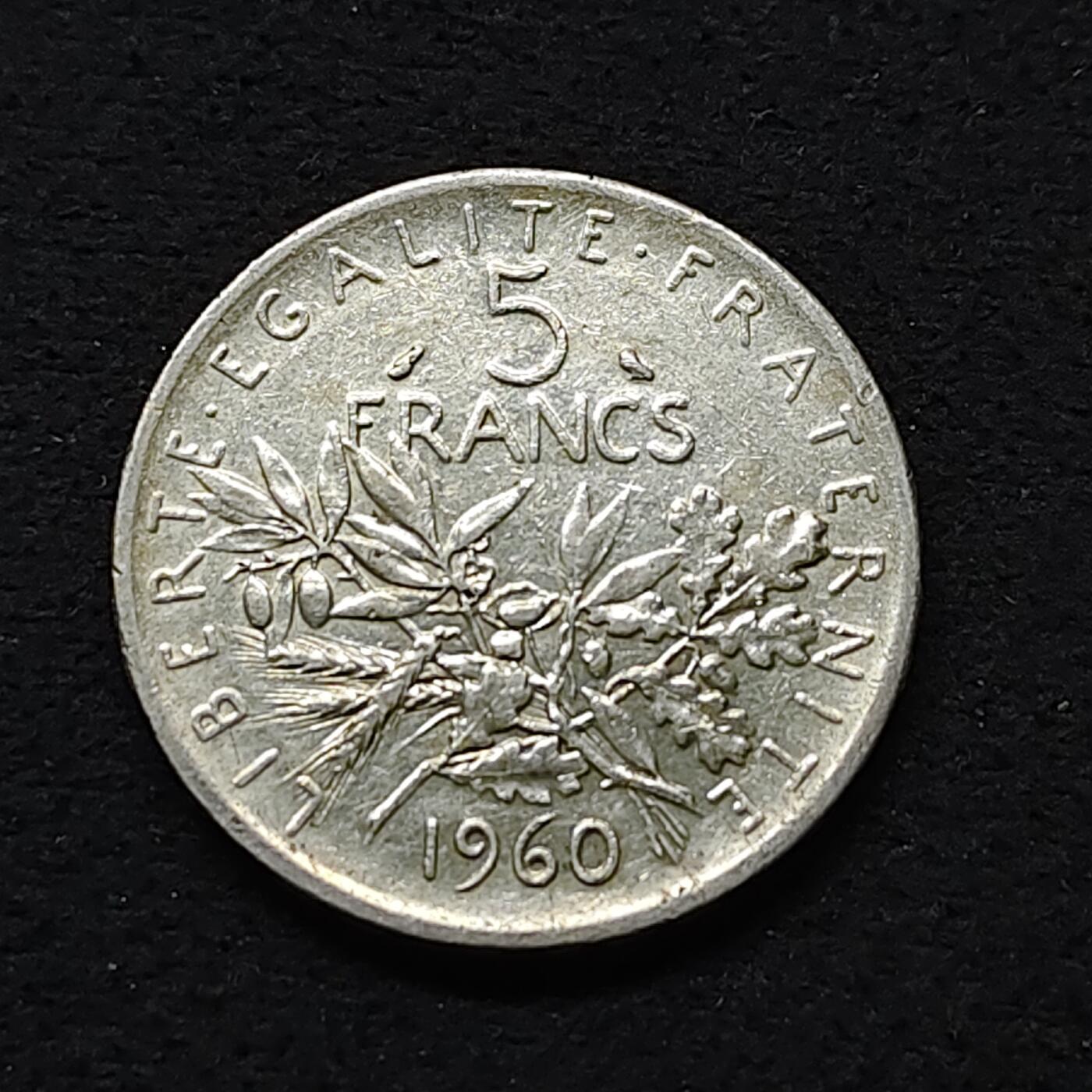 【全场包邮】纯粹捡漏拍486场（免费代拍第23场） 法国1960年5法郎（29毫米12克）银币
