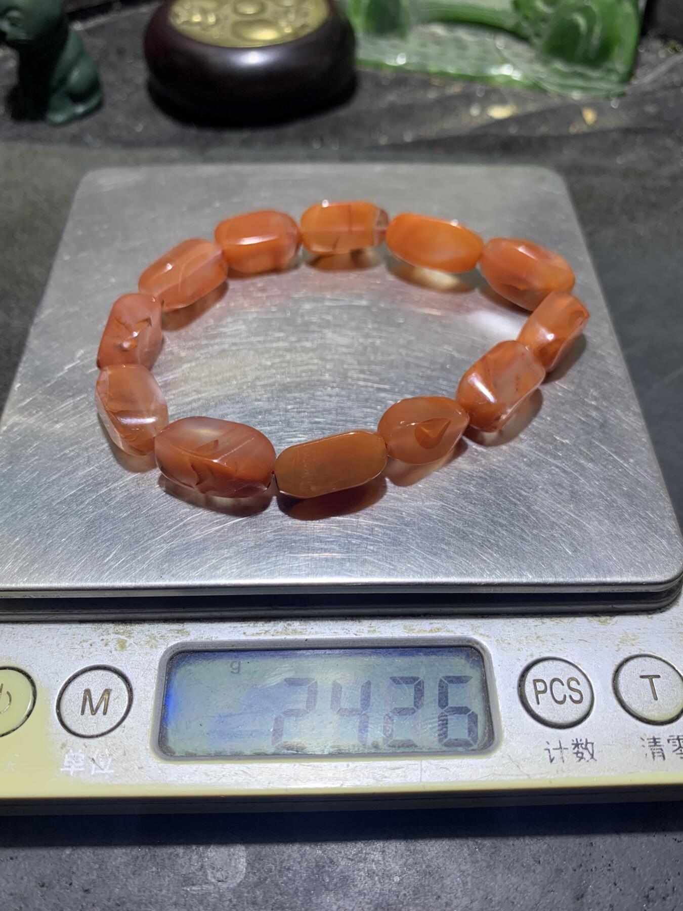 川料南红玛瑙荔枝冻飘柿子红随形四棱珠手串一条