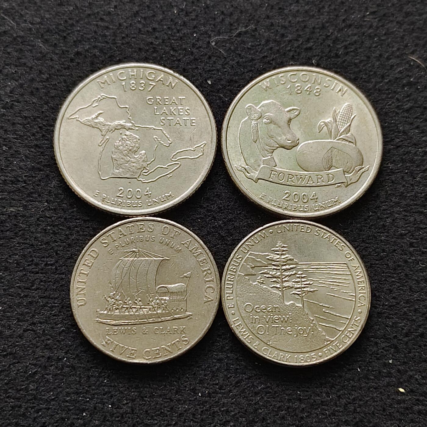 【全场包邮】纯粹捡漏拍486场（免费代拍第23场） 美国各年份纪念币4枚一组-州币2枚+西进运动2枚