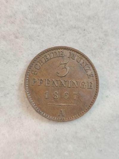 G&W世界散币，银币处理专场（第39场） - 德意志联邦 普鲁士王国1867年3芬尼 铜币