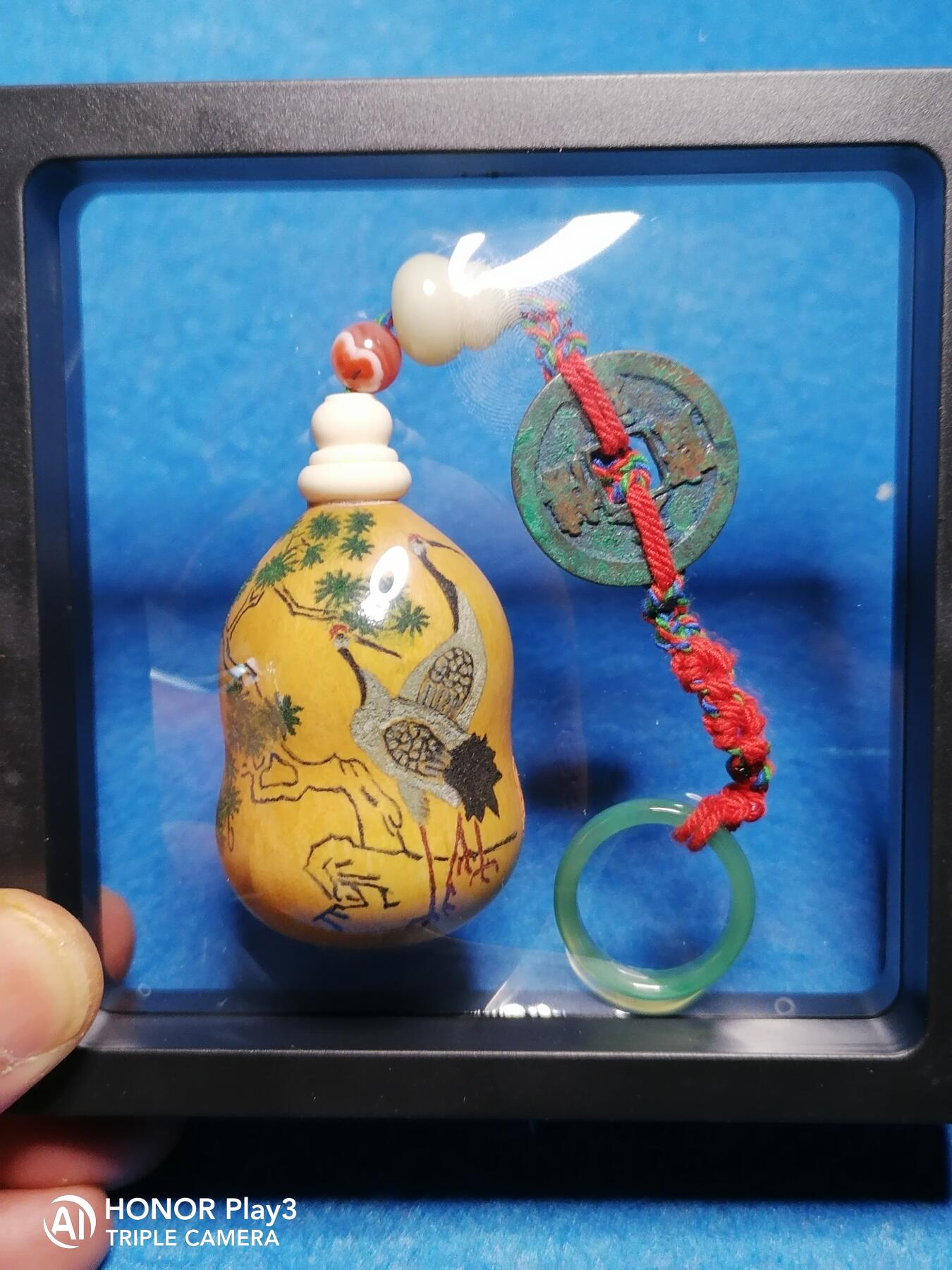 松鹤延年针刺彩墨葫芦手把件