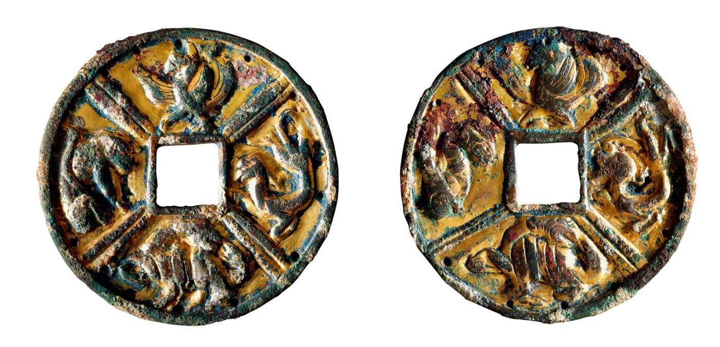 中贸圣佳2025年秋季拍卖会 争辉 中国历代古钱 唐 双面四灵鎏金花钱 52.2*3.9mm