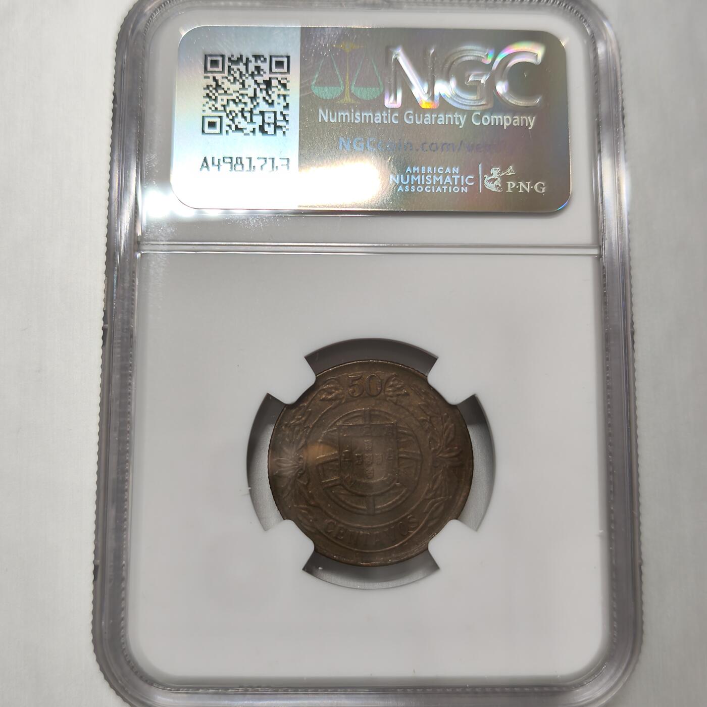 老蟹的宝藏🏴‍☠️ V NGC MS62 葡萄牙1926年50分