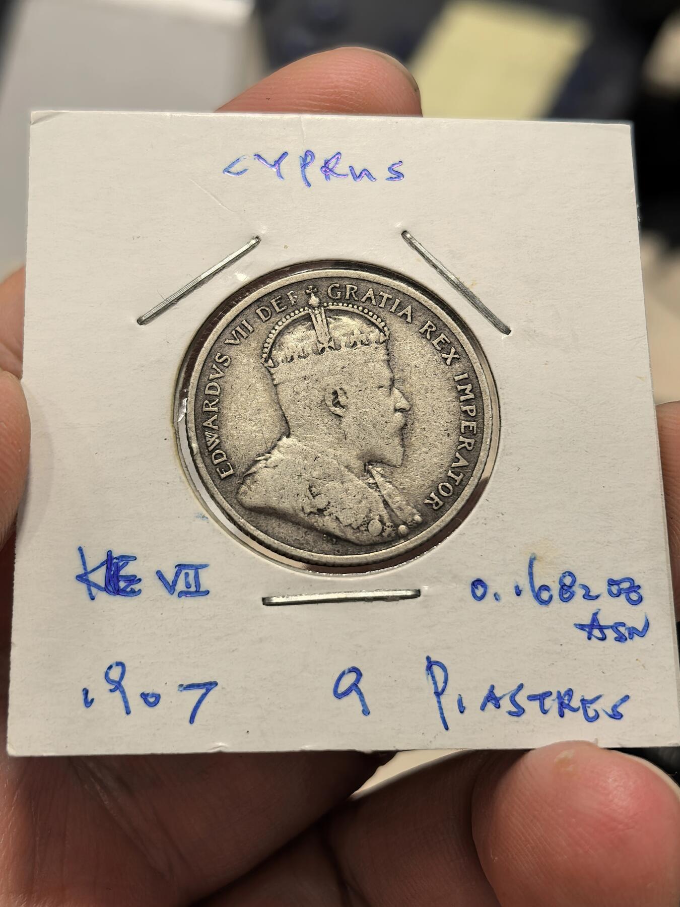 博洋堂世界钱币拍卖第153期（全场包邮） 英属塞浦路斯1907年爱德华七世9皮阿斯特银币，少见品种，品相难得